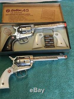 Vintage 1950's Nichols Stallion 45 Mark II Toy Cap Guns & Box Accesories