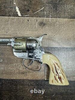 Vintage 1950s Mattel Fanner 50 Diecast Toy Cap Gun Made in USA Cowhide Holster