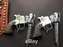 Vintage 1950s Roy Rogers Cap Gun Double Holster Orig Wood Bullets Rare! Schmidt