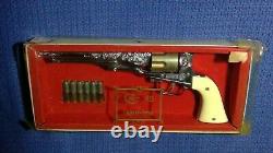 Vintage 1958 Hubley Colt 45 Cap Gun with Six 2-piece Bullets and Original Box