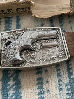 Vintage 1959 Mattel Toy Remington Derringer Buckle Cap Gun Leather Belt In Box