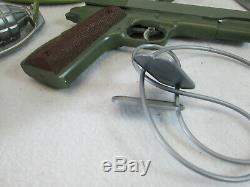 Vintage 1960's Marx Army play set pistol cap gun helmet belt mess kit, dog tags