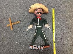 Vintage 1970's Mexican Bandito Marionette Puppet with Sombrero and Guns Mexico