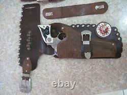 Vintage'50's Hubley Texan Jr. Toy Die Cast Cap Guns & Leather Holsters Nice