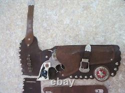 Vintage'50's Hubley Texan Jr. Toy Die Cast Cap Guns & Leather Holsters Nice