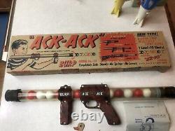 Vintage ACK ACK BURP Toy Ping Pong Ball Gun Pump Action Blaster With Box 1950's