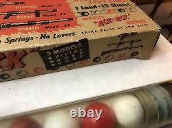 Vintage ACK ACK BURP Toy Ping Pong Ball Gun Pump Action Blaster With Box 1950's