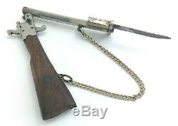 Vintage Austria Miniature Pinfire Cap Gun Rifle Bayonette Chain Sling Metal J553