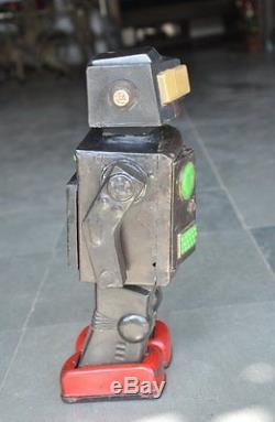 Vintage Battery Brown & Black Litho Unique Shooting Gun Robot Tin Toy, Japan