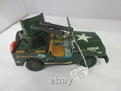 Vintage Battery Opperated Jeep Machine Gun Tin Toy Truck 195-g