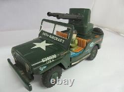 Vintage Battery Opperated Jeep Machine Gun Tin Toy Truck 195-g