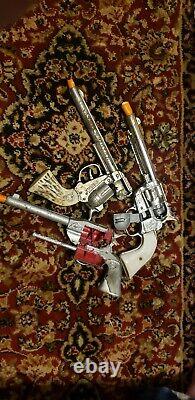 Vintage Big Lot Of 3 Cast Iron Type Toy Peace Maker Cap Gun Good Working