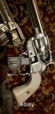 Vintage Big Lot Of 3 Cast Iron Type Toy Peace Maker Cap Gun Good Working