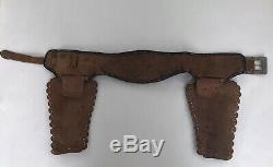 Vintage COWBOY CAP GUN Double HOLSTER Belt Maybe Hubley Cowhide 50s 60s Unknown