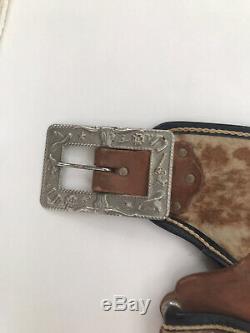 Vintage COWBOY CAP GUN Double HOLSTER Belt Maybe Hubley Cowhide 50s 60s Unknown