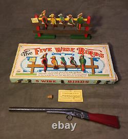 Vintage Early Parker Bros The Five Wise Birds Game with Original Toy Cork Gun