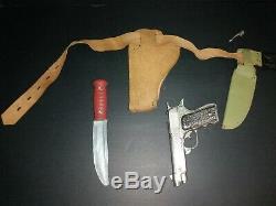 Vintage GI Joe Backyard Patrol Army Belt with Buckle, Toy Gun, Holster & Knife