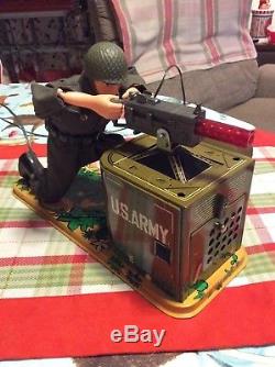 Vintage GI Joe Soldier Machine Gun Tin Toy US Army Battery Operated Japan TOMY
