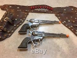 Vintage Geo. Schmidt Roy Rogers Toy Cap Guns With Double Leather Studded Holsters