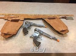 Vintage Geo. Schmidt Roy Rogers Toy Cap Guns With Double Leather Studded Holsters