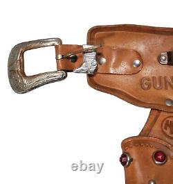 Vintage Gun Smoke Marshall Matt Dillion Leather Jeweled Double Toy Holster Belt