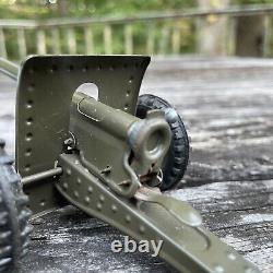 Vintage HAUSSER German Tin Field Gun Cannon Toy Green Rubber Tires GERMANY