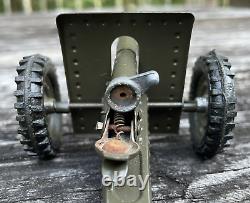 Vintage HAUSSER German Tin Field Gun Cannon Toy Green Rubber Tires GERMANY