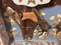 Vintage HUBLEY 44 Cal. Cap Pistols Guns with Leather Holster Legs Belt Buckle NIB