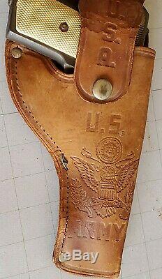 Vintage HUBLEY ARMY 45 CAP GUN WITH ORIGINAL HOLSTER COLT GRIPS FREE SHIPPING US