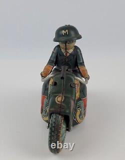Vintage Hadson Japan Tin friction Motorcycle with Machine Gun Sound MP Army Bike