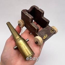 Vintage Handmade Brass Wood Kids Toy Military Gun Cannon