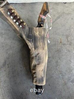 Vintage Handmade Toy Pistol Wood Gun And Holster Man Cave Old Folk Art Damaged