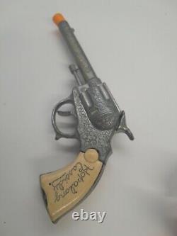Vintage Hopalong Cassidy Toy Six Shooter Cap Gun 7 1/2 Signed Grip With Belt