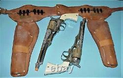 Vintage Hubley Colt 45 Guns And Leather Holster Set With Bullets & Original Box