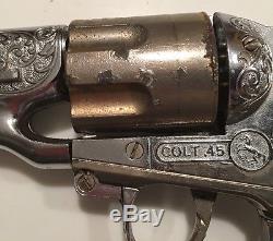 Vintage Hubley Colt 45 Toy Cap Gun Pistol with Holster 1950's 13.5 Long