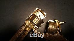 Vintage Hubley Gold Texan Cap guns with mint Leather Holster and Box Beautiful