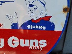 Vintage Hubley Guns Porcelain Sign Texas Firearm Toy Revolver Oil Gas Service