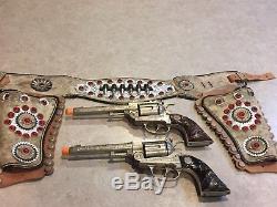 Vintage Hubley Texan 38 Toy Cap Guns With Leather Jewled Holster