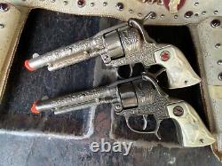 Vintage Jeweled Holster Set 2 HUBLEY TEXAN Cap Guns Pistols Keyston Bros Cowboy
