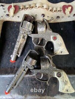 Vintage Jeweled Holster Set 2 HUBLEY TEXAN Cap Guns Pistols Keyston Bros Cowboy