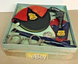 Vintage Jr G Man play set gun handcuffs hat badge 50's withorignal Box Japan