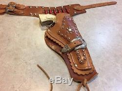 Vintage Leslie Henry Gene Autry Toy Cap Gun With Leather Studded Holster