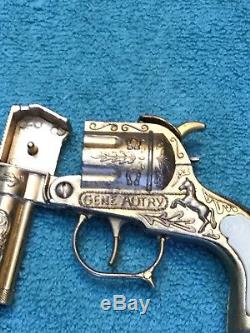 Vintage Leslie-Henry Gold Finish Gene Autry Cap Gun With Box