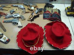 Vintage Lot of Cowboy Cap Gun sets, Vests, Holsters, Rifles from the 1950s