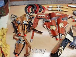 Vintage Lot of Cowboy Cap Gun sets, Vests, Holsters, Rifles from the 1950s