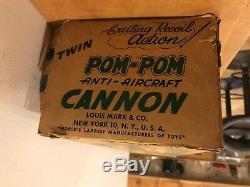 Vintage Louis Marx Co Anti Aircraft Cannon Twin Pom Pom Gun W Box 100% Complete