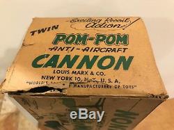 Vintage Louis Marx Co Anti Aircraft Cannon Twin Pom Pom Gun W Box 100% Complete