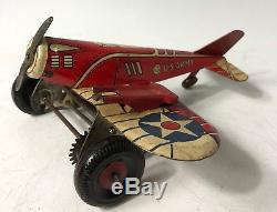 Vintage Marx 712 Tin Wind Up U. S. Army WW2 Fighter Airplane Sparking Guns