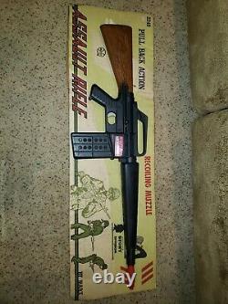 Vintage Marx Toy Gun Assault Rifle Pull Back Action Recoiling MuzZle Stony box