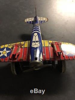 Vintage Marx Toy Tin US Army WW2 Fighter Plane with sparking guns